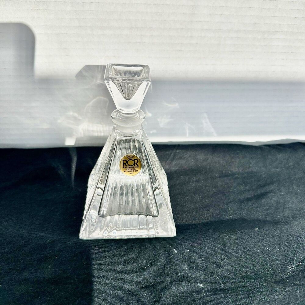 RCR Royal Crystal Rock Art Deco Perfume Bottle Pyramid Lead Crystal Stopper VTG
